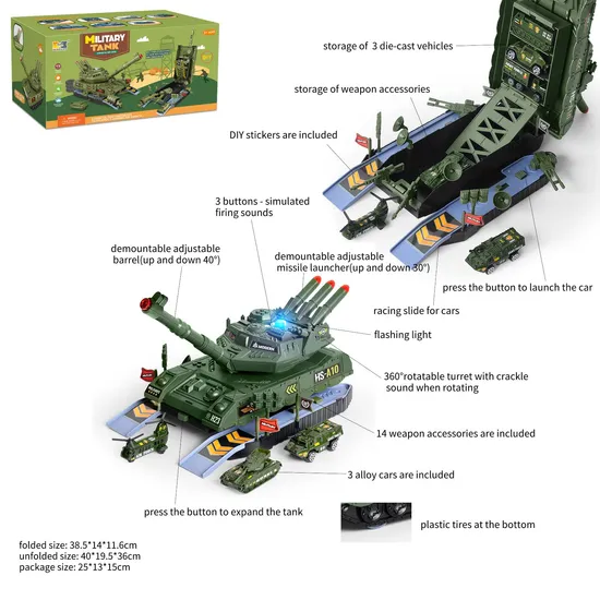 Puzzle Multifunctional Green Storage Transforming Tank Missile Launcher with Sound and Light 