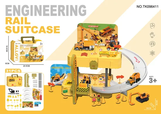 Children′s Puzzle Toy Storage Alloy Parking Lot Handbag with Gold Car and Road Signs 31PCS Toy Car 