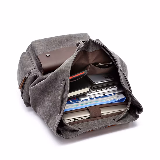Custom Cotton Waxed Canvas Leather Laptop Bag Vintage Travel Hiking Duffle Backpack for Men