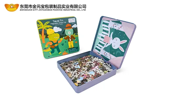 Kid′s Jigsaw Hinged Lid Square Tin Case Metal Puzzle Storage Box 